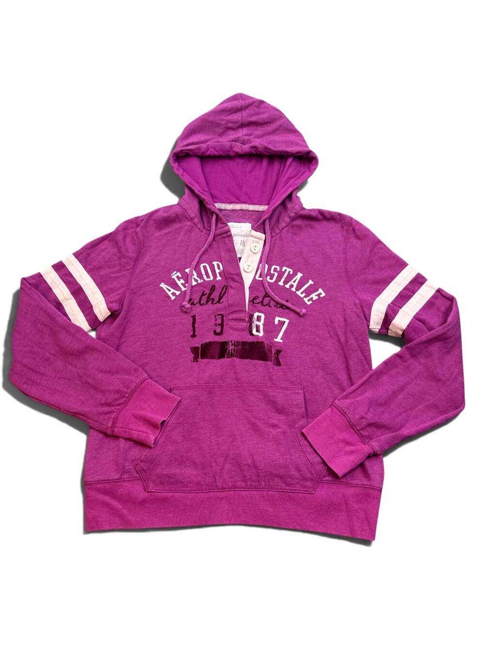 Vintage Y2K Aeropostale AERO Hoodie Womens Size XL Purple 1/4 Button Sweater